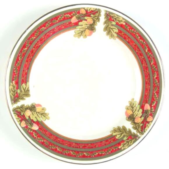Gibson Collection Salad Plate 7.5 inches Oak Leaves with Gold Red Green Acorns - Picture 2 of 2